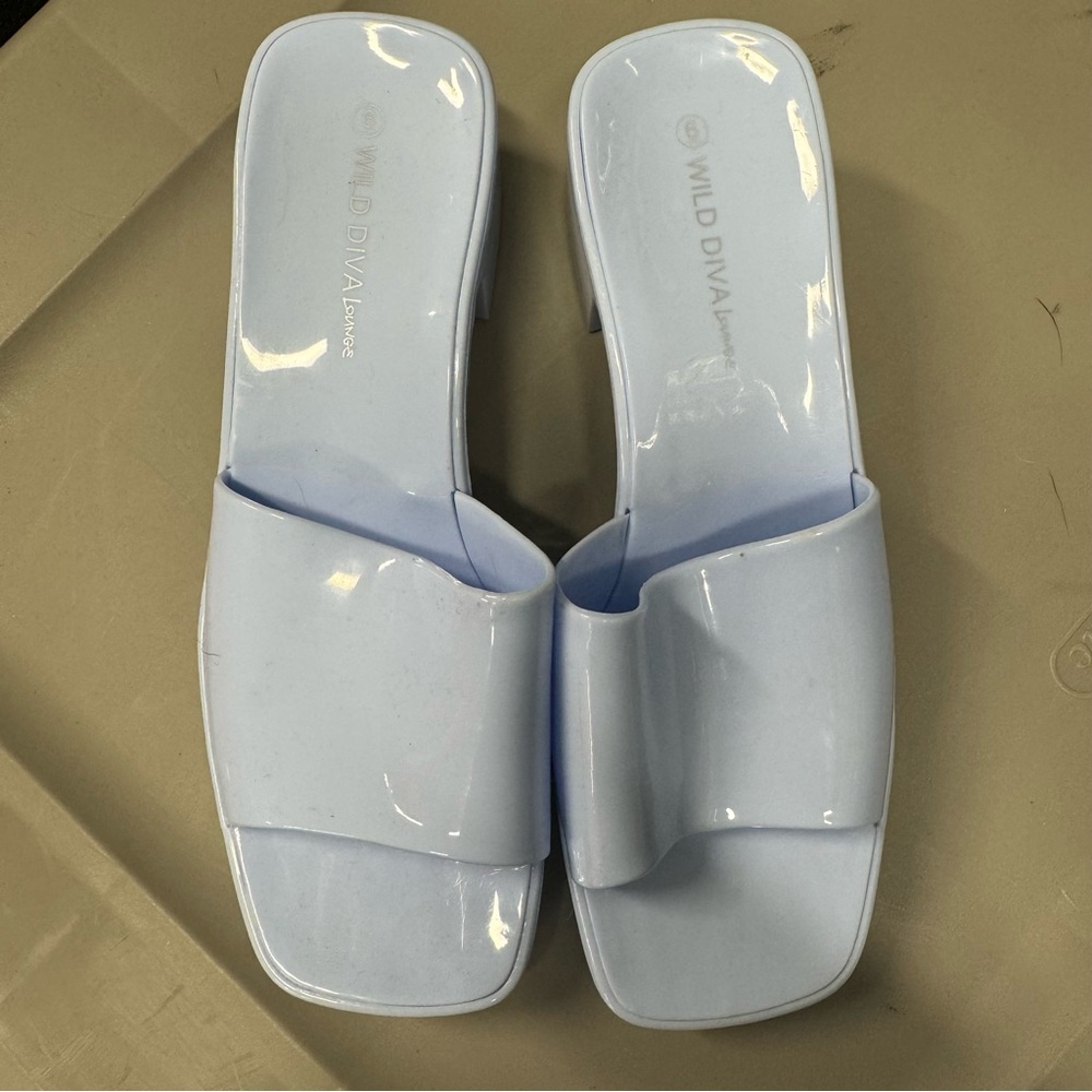 Wild Diva Blue Mules Square-Toe Slip-On